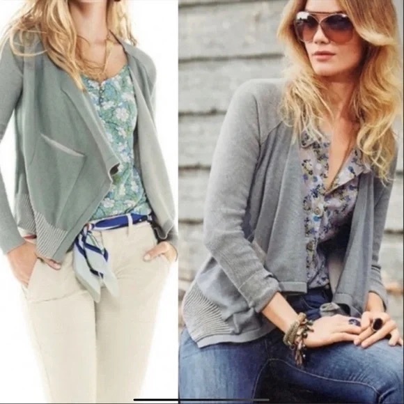 CAbi Cardigan Sweater Open Front Small Gray Cotton Ribbed Hem Minimalist - Picture 3 of 16